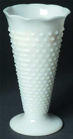 Anchor Hocking Hobnail-Milk Glass 9" Flower Vase Keystone Goodwill $1.50 (half price saturday!) Glass Trumpet Vase, Milk Glass Decor, Milk Glass Vases, Table Rentals, Glassware Crafts, Milk Glass Collection, Hobnail Vase, Fenton Hobnail, Fenton Milk Glass