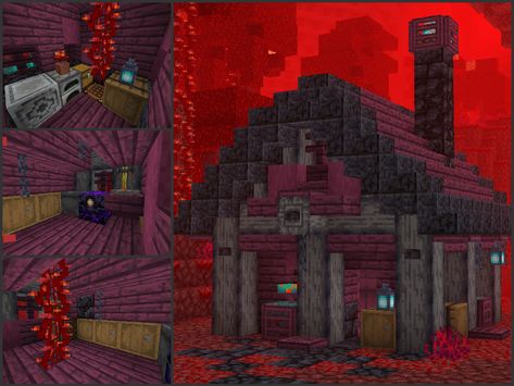 Nether Starter House Idea! Thoughts? : Minecraft Minecraft Pointy Roof Design, Nether Themed Minecraft House, Nether Shop Minecraft, Nether Houses Minecraft, Nether Brick House Minecraft, Nether Spawn Ideas Minecraft, Nether House Ideas, Minecraft Nether House Ideas, Nether Build Ideas