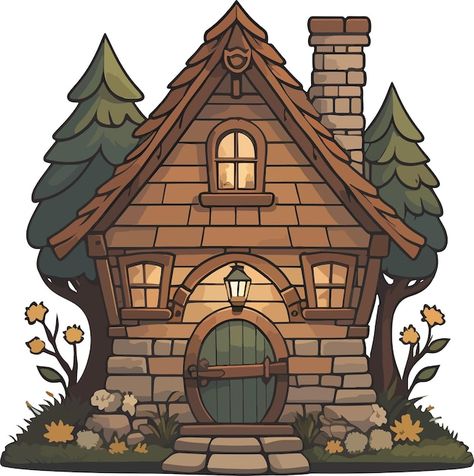 Vector beautiful and cuteness elf house ... | Premium Vector #Freepik #vector #fairy-house #mushroom-house #forest-house #fairy-garden House Doodle, Forest Cottage, House Cartoon, House Clipart, Cartoon House, Elf House, Doll Home, Fantasy Forest, House Illustration