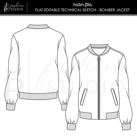 Jacket Outline Template, Jacket Sketch Drawing, Jacket Flat Drawing, Jacket Technical Drawing, Jacket Flat Sketch, Garment Drawing, Flat Sketches Fashion, Technical Drawing Fashion, Jacket Sketch