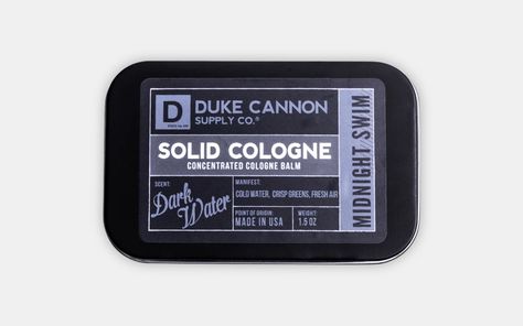 Duke Cannon Midnight Swim Solid Cologne | GearMoose Midnight Swim, Solid Cologne, Duke Cannon, Hard Working Man, Bay Rum, At The Mall, The Perfume, Tin Containers, The Pure