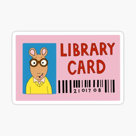 "Arthur Library Card Sticker" Sticker by aclaggett | Redbubble Arthur Library Card, Cartoons Reading Books, Library Core, Basketball Stickers, Pink Stickers, Kindle Stickers, Thought Daughter, Bookmark Printing, Hp Lovecraft