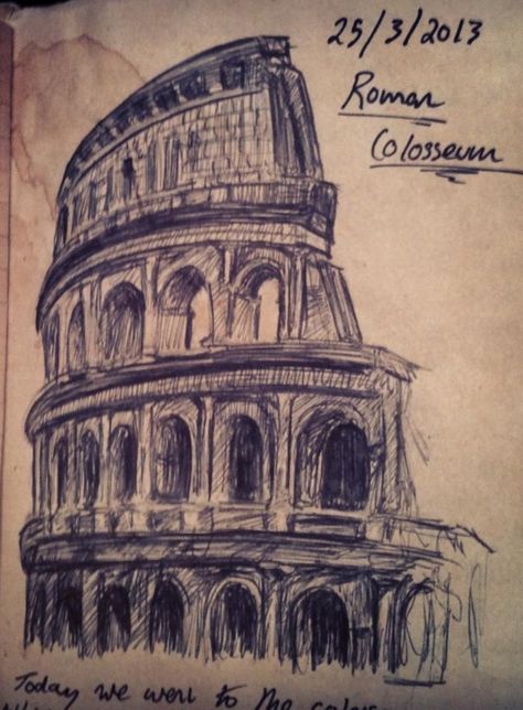 Colosseum Drawing Sketch, Colosseum Drawing, 5 Point Perspective, Travel Fashion Winter, Photography Bucket List, Travel Art Journal, Airport Pictures, Nature Projects, Travel Sketchbook