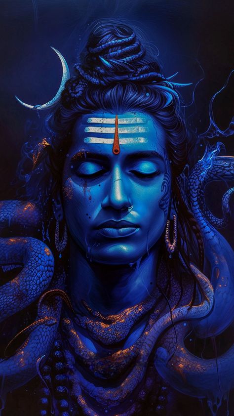 free wallpapers 4K shiva, mahadev, religion, god, blue, art for mobile and desktop Shiva With Snake, Wallpaper Shiva, Shiva God, Snake Images, Pond Animals, Snake Wallpaper, Dark Black Wallpaper, Girl God, Hanuman Pics