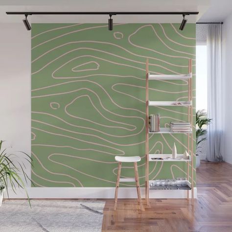 Green Home Offices, Office Mural, Wall Murals Painted, Green Paintings, Spare Room, Fabric Panels, Feature Wall, Future House, Wall Mural