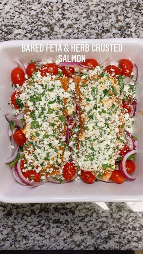 Salmon And Feta, Feta Crusted Salmon, Salmon Feta Bake, Feta Salmon, Herb Crusted Salmon, Feta Cheese Recipes, Salmon Bowl, Lemon Salmon, Crusted Salmon