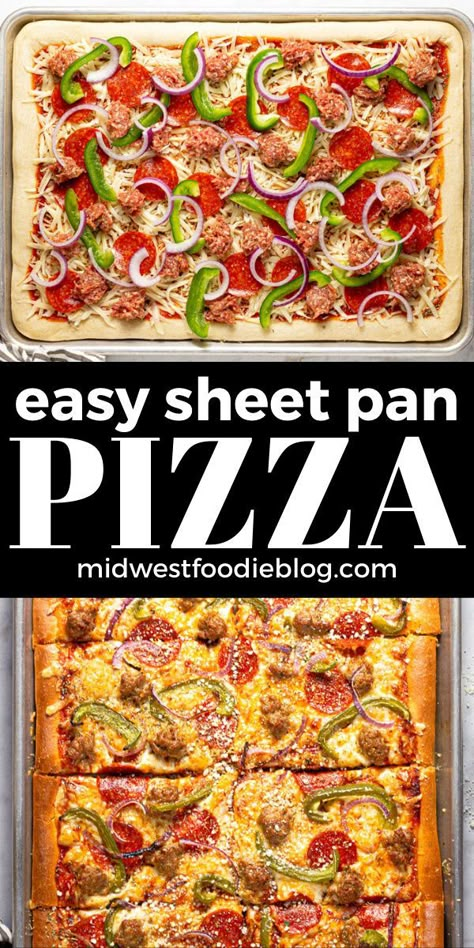 Chewy Pizza Crust, Sheet Pan Pizza, Quick Pizza Dough, Square Pizza, Quick Pizza, Sheet Pan Dinners Recipes, Easy Homemade Pizza, Recipe Sheets, Pizza Recipes Homemade