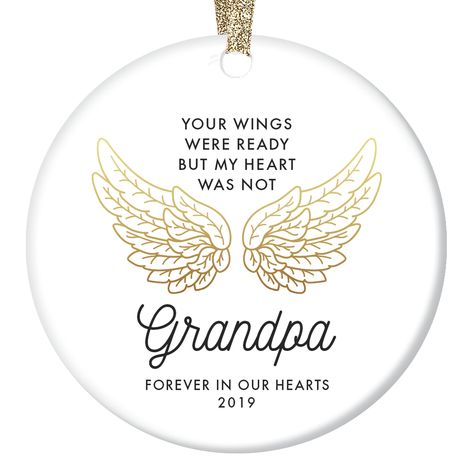 Condolence Gift Ideas, Christmas Loss, In Memory Christmas Ornaments, Golden Angel Wings, Memory Ornaments, Golden Angel, Personalized Memorial Gifts, Condolence Gift, Christmas In Heaven