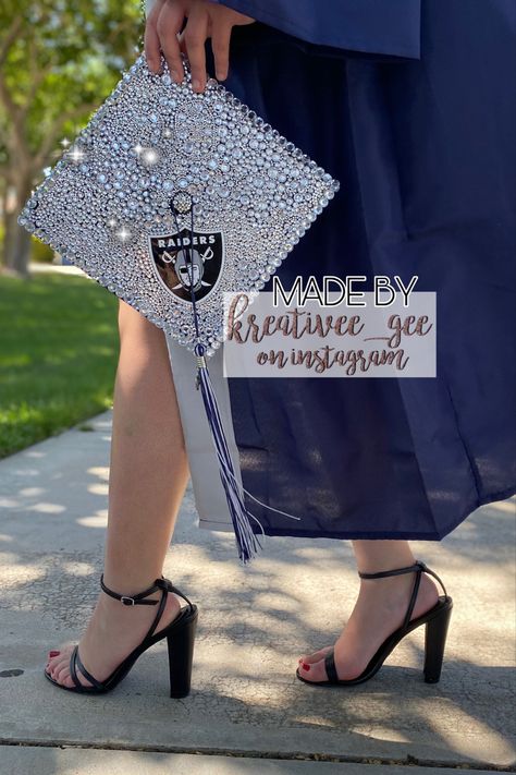 Diy Graduation Cap, Diy Graduation, Raider Nation, Graduation Diy, Oakland Raiders, Graduation Cap, Diamonds, Glitter