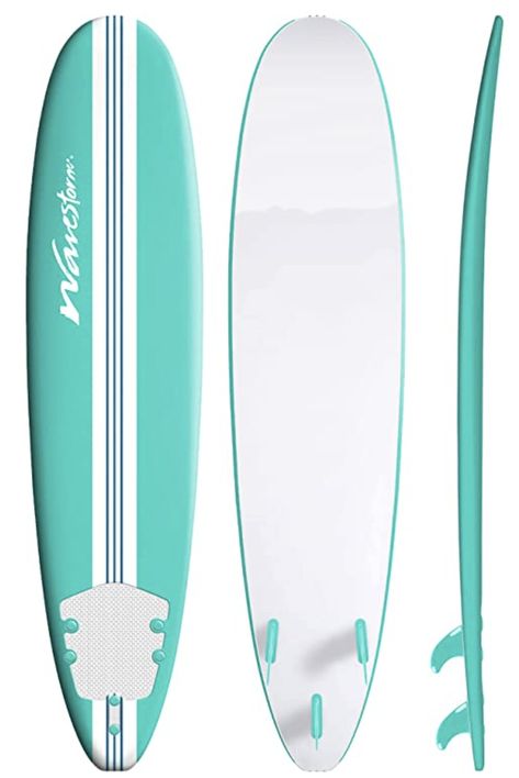 Beginner Surfboard, Team Beach Movie, Soft Top Surfboard, Foam Surfboard, Surfboard Leash, Types Of Surfboards, Teal Surfboard, Blue Surfboard Design, Mid Length Surfboard