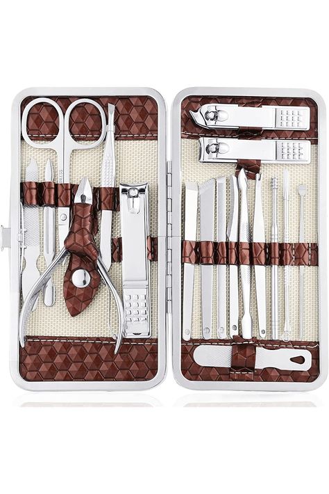 Nail Clippers Set 18 Pieces Stainless Steel Manicure Kit, Professional Grooming Kits, Nail Care Tools with Luxurious Travel Case Nail Care Tools, Luxurious Travel, Pedicure Kit, Manicure Kit, Womens Nails, Pedicure Tools, Clean Nails, Manicure Set, Grooming Kit