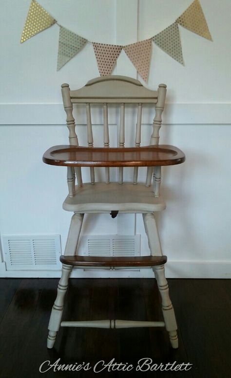 High Chair Makeover, Wooden High Chair, Wooden High Chair Makeover, Wood High Chair Redo, Wooden Highchair Makeover, Vintage High Chair Decor, Antique High Chair Decor, Painted Wooden High Chair, Painted High Chairs