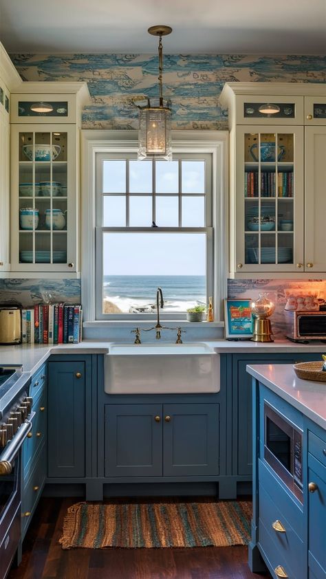 35 Small Coastal Kitchen Ideas to Maximize Your Space — Celeste's Coastal Cottage Cape Cod Kitchen Ideas, Small Coastal Kitchen Ideas, Small Beach House Interior, Small Coastal Kitchen, Ocean Cottage, Coastal Kitchen Ideas, Small Beach Houses, Beach Kitchen, Design Tricks