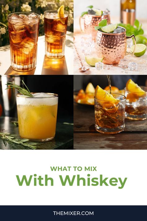 If you’ve gotten into the amazing world of whiskey but usually drink it on the rocks or with soda, you are in for a treat! Our selection of 17 whiskey mixers has classics like vermouth and wildcards like tea, olive juice, and coconut water. A new taste adventure awaits! Whiskey Mixers, Whiskey Based Cocktails, Bourbon Apple Cider, Olive Juice, Tea Cocktails, Good Whiskey, Whiskey Sour, Whiskey Drinks, Pickle Juice