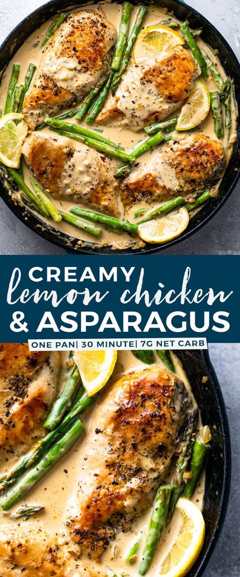 Lemon Pepper Chicken With Asparagus, Creamy Chicken With Asparagus, Mushroom Lemon Chicken, What To Eat With Asparagus, Asparagus Mushroom Chicken, Low Calorie Lemon Chicken, Dishes With Asparagus, Asparagus Meals, Chicken With Asparagus