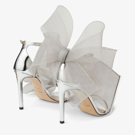 Jimmy Choo Aveline, Wedding Dress Sandals, Purple High Heels, Sling Back Sandals, Sandals Luxury, Back Sandals, Jimmy Choo Sandals, Mesh Bows, Bow Sandals