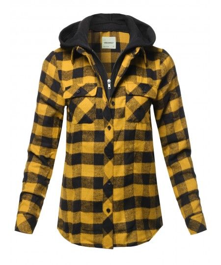 Women's Casual Hooded Flannel Plaid Shirt :: Yellow Black Yellow Plaid Shirt, Plaid Shirt Women, Hooded Flannel, Plaid Sleeve, Budget Shopping, Casual Shirt Women, Yellow Plaid, Plaid Flannel Shirt, Unique Outfits