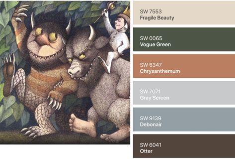 Where The Wild Things Are Color Palette, Wild Things Bedroom, Forest Nursery Color Palette, Baby Boy Color Schemes, Toddler Boy Room Colors Schemes, Woodland Nursery Color Palette, Boy Nursery Colors Palette, Woodland Nursery Color Scheme, Baby Boy Nursery Color Schemes