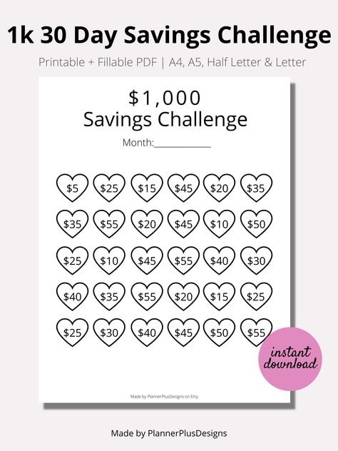 Excited to share this item from my #etsy shop: Save 1k Savings Challenge, 1,000 Dollars Savings Challenge Printable, Saving, 30 Days Money Savings Challenge, PDF, A4, A5, Half, LETTER #savingschallenge #moneychallenge #savingsprintable #spendingchallenge #spendingtracker #digitalprints #emergencyfund #30daychallenge #save1000dollar 1k Savings Challenge 30 Days, 1k Savings Challenge, Financial Stewardship, Notebooks Ideas, Money Challenges, Saving Methods, Saving Coins, Improve Credit Score, Savings Challenge Printable