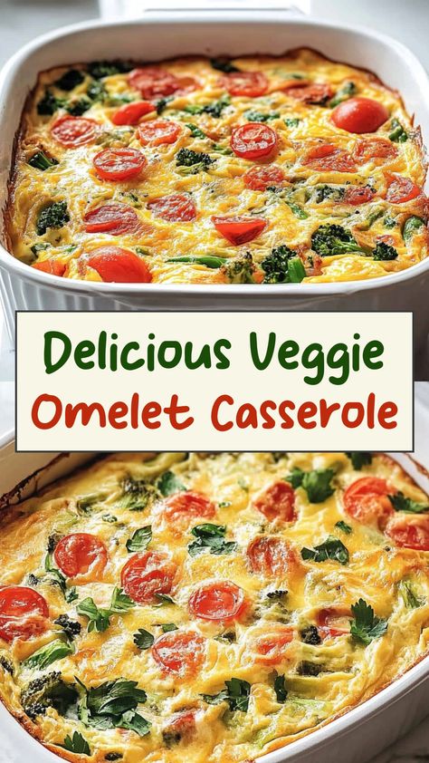 Looking for a delicious and healthy breakfast option? Try this flavorful veggie omelet casserole! Packed with fresh vegetables and eggs, this dish is easy to make and perfect for meal prep. Whether you enjoy it for breakfast or brunch, this veggie omelet casserole is sure to become a family favorite. Give it a try today! Eggs Vegetables Breakfast, Healthy Breakfast Omelettes, Veggie Egg Bake Casserole, Egg Veggie Casserole, Egg Vegetable Breakfast, Veggie Egg Casserole, Vegetable Breakfast Casserole, Egg And Veggie Casserole, Veggie Omelette Recipe