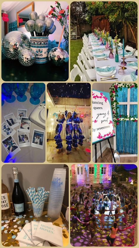 Mamma Mia Outdoor Party, Mamma Mia Themed Dinner, Abba Theme Birthday Party, Mamma Mia Inspired Birthday Party, Mama Mia Party Activities, Mama Mia Birthday Theme Outfit, Mamma Mia 30th Birthday, Mamma Mia 21st Birthday Party, Mamamia Party Theme