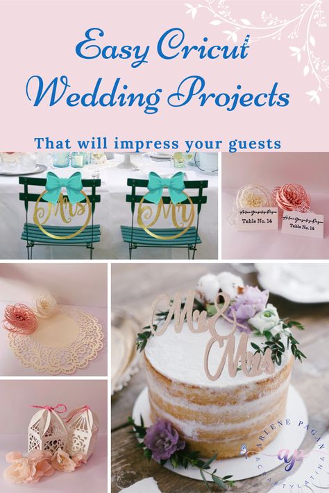 6 easy Cricut Wedding Projects that will impress your guests #cricut, #wedding, #diywedding, #cricutweddingprojectsdiy Cricut Wedding Ideas Decoration, Cricut Maker Wedding Projects, Cricut Wedding Centerpieces, Cricut Maker 3 Wedding Projects, Cricut For Wedding Projects, Diy Cricut Wedding Decorations, Wedding Decorations Cricut, Cricut Projects Wedding Decoration, Wedding Ideas Cricut