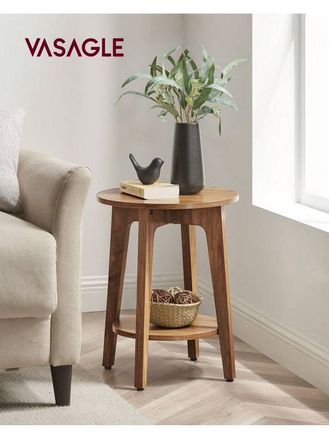 VASAGLE Round End Table With Lower Shelf, Nightstand For Small Spaces, 15.8 X15.8 X 19.7 Inches,Grey And BrownI discovered amazing products on SHEIN.com, come check them out! Modern Side Table Design, Retro Side Table, Shelf End Table, Classic Side Table, Minimalist Side Table, Side Table Styling, Shelf Nightstand, Modern Accent Tables, Side Table Decor