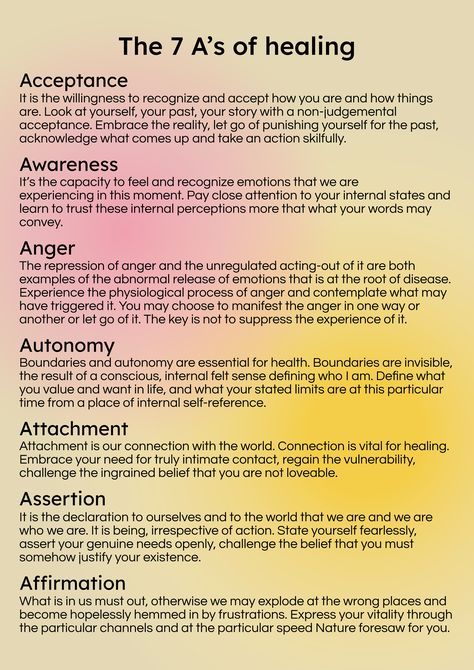 In the root of healing, according to Gabor Maté, lies 7 key ingredients: acceptance, awareness, (healthy expression of) anger, autonomy, attachment, assertion and affirmation. Anger Stage Of Healing, Affirmations For Attachment, Let Go Of Anger Affirmations, Types Of Anger, Working Through Anger, Healing Anger, Anger Affirmations, How To Let Go Of Anger, Healthy Anger