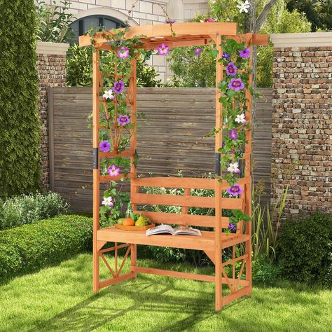 Pergola Archway, Pergola Bench, Garden Arbor Ideas, Arched Roof, Plants Vines, Just Aesthetic, Arbor Bench, Garden Archway, Climbing Trellis