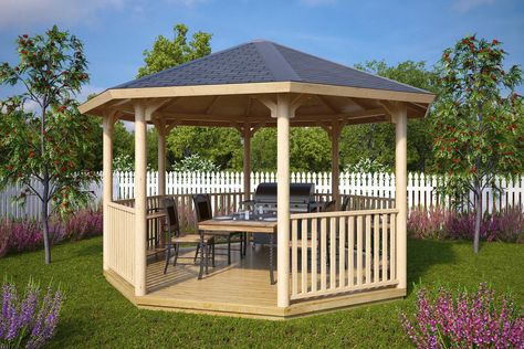 Large Garden Gazebo Elizabeth XL 15m² \/ 4,5 x 4,5 m – Summer House 24 Wooden Garden Gazebo, Bbq Hut, Large Gazebo, Gazebo Roof, Wooden Gazebo, Gazebo Canopy, Garden Gazebo, Pergola Plans, Wooden Decks