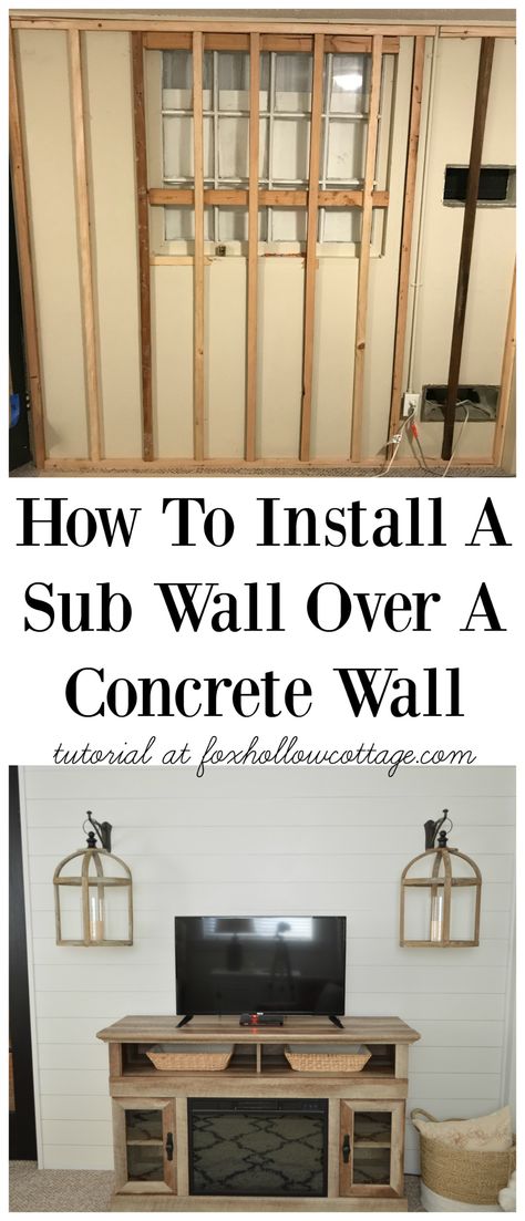 How To Install A Shiplap Wall Over A Concrete Wall - Framed with furring strips, prepping for a plywood sub wall and eventually shiplap. #DIY #diyhome #diywall #diyshiplap #concretewall Old Wood Windows, Installing Shiplap, Concrete Block Walls, Cinder Block Walls, Shiplap Wall Diy, Shiplap Bathroom, Basement Remodel Diy, Shiplap Fireplace, Cement Walls