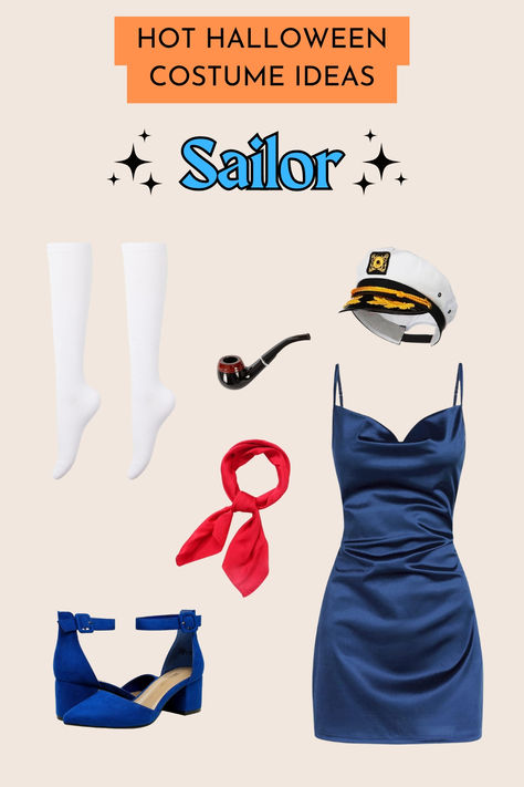 Ahoy, Halloween lovers! 🌊⚓️ Dive into this year's hottest trend with our ultimate Sailor Halloween Costume Guide! Whether you're going for a classic nautical look or adding a sultry twist, we've got everything you need—from captain's hats to striped tops and anchor accessories. Perfect for all hands on deck, this guide ensures you'll be the star of the Halloween party. Get ready to sail through the night in style! 🛳️🎃 #HalloweenCostume #Sailor #Halloween2024 #SailorHalloweenCostume Sailors Halloween Costume Cute, Boat Captain Halloween Costume, Women’s Sailor Costume, Navy Blue Halloween Costume, Sailor Costume For Women Diy, 2024 Halloween Costumes College, Hot Sailor Costume, 2024 College Halloween Costumes, Navy Halloween Costume