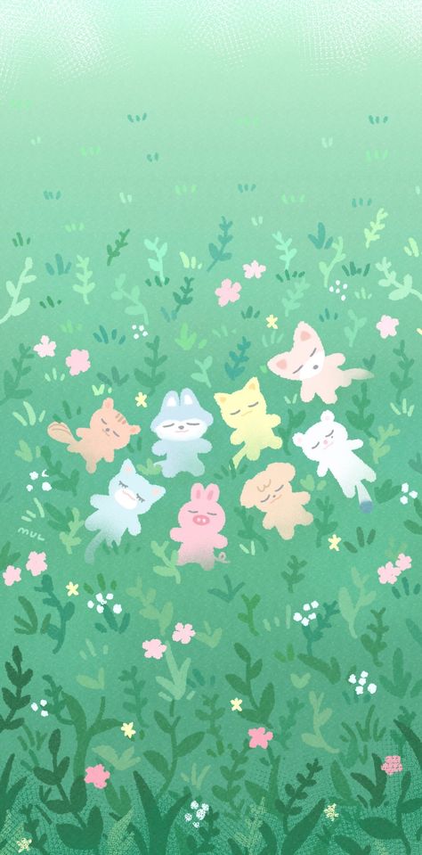 April Wallpaper, Wallpaper Skz, Kpop Iphone Wallpaper, Kids Zoo, Soft Wallpaper, Spring Wallpaper, Cat Wallpaper, Kids Wallpaper, Green Wallpaper