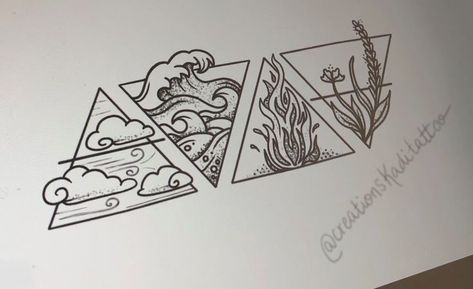 4 Elements Tattoo Design, The Elements Tattoo, 4 Elements Drawing, Air Element Tattoo, Elemental Tattoos, Element Tattoo Ideas, 4 Elements Tattoo, Element Tattoos, Four Elements Tattoo