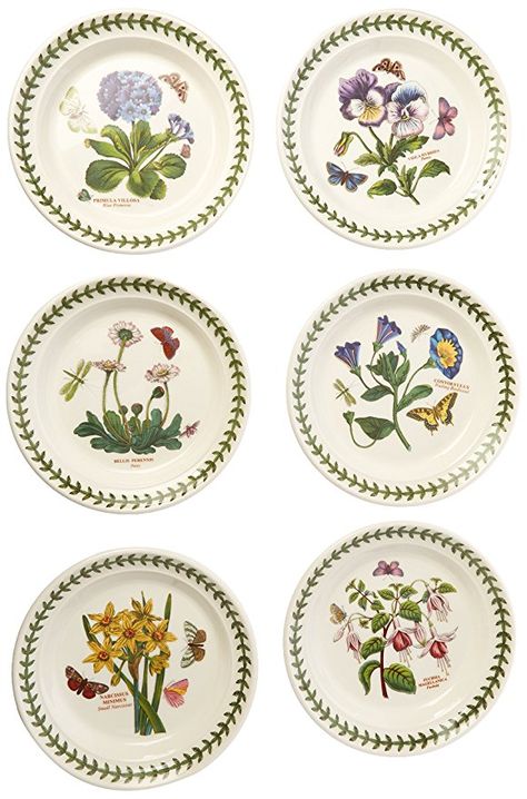 Portmeirion Botanic Garden Bread and Butter Plate, Set of 6 Assorted Motifs Garden Bread, Amazon Garden, Port Meirion, Colorful Dinnerware, Match Collection, William Ellis, Butterfly Designs, Kitchen Refresh, Butter Plate