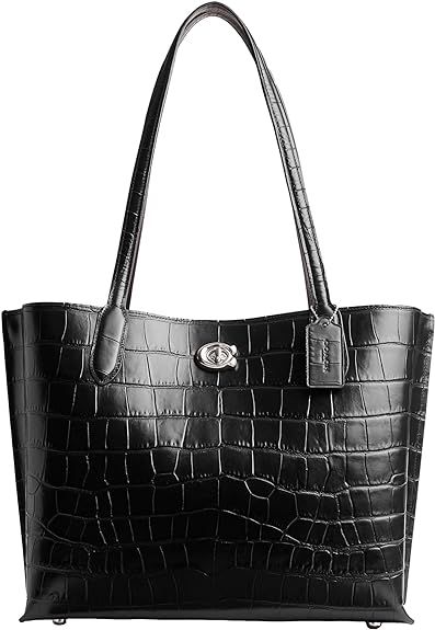 Amazon.com: Coach Embossed Croc Willow Tote : Clothing, Shoes & Jewelry Tote Bag Patters, Coach Tote, Diy Tote Bag, Croc Leather, Signature Hardware, Backpack Storage, Coach Gifts, Perfect Bag, Black Bag