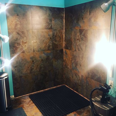 Not this color tile but an idea for the spray tan room... putting tile on the wall? Spray Tan Rooms Ideas, Spray Tan Booth Ideas, Spraytan Room Ideas, Spray Tan Room Ideas Salons, Tan Room Ideas, Diy Spray Tan Booth, Spray Tanning Room, Tanning Salon Ideas, Spray Tanning Room Ideas