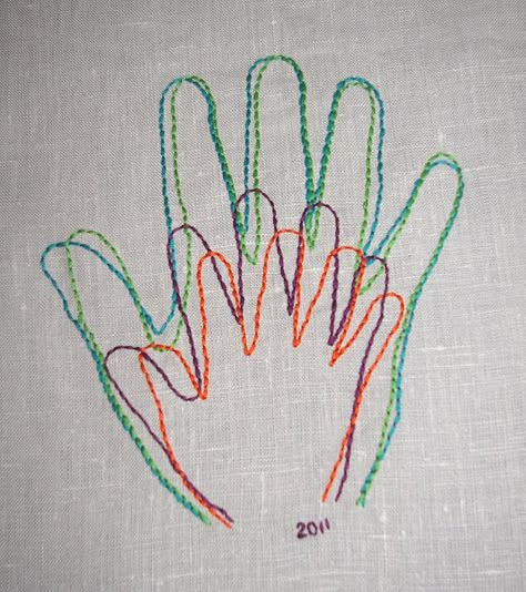 A handprint portrait idea for my Lil' Munchkin! ...Embroidery stitch the outline and hang it! Stitch Family, Embroidered Portrait, Embroidery Stitch, Pola Sulam, 자수 디자인, Hand Embroidery Stitches, Embroidery Inspiration, Embroidery And Stitching, Family Portrait