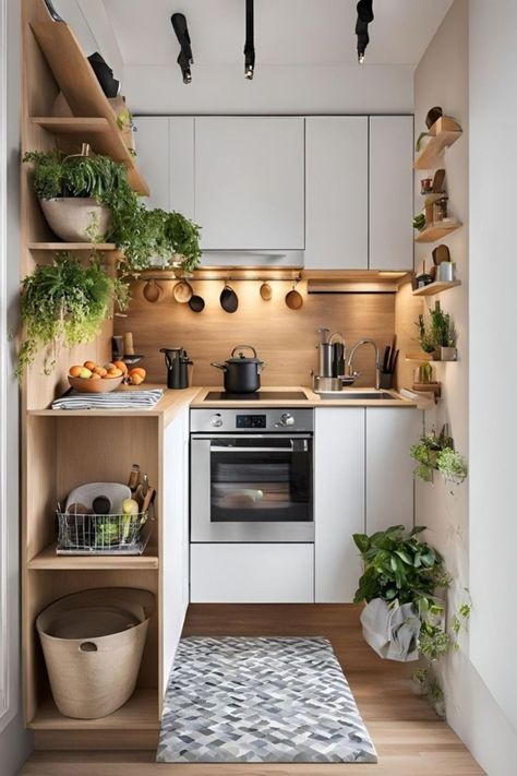 Small Tiny Apartment Ideas, Tiny Kitchen With Living Room, Mini Kitchen On Balcony, Small Space Remodel, Diy Mini Kitchen Small Spaces, Tiny House Kitchen Ideas Small Homes, Appartement Kitchen Ideas, Small Kitchen Solutions Space Saving, Small Kitchen Studio Apartment