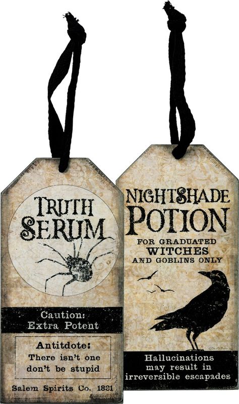 Wine Gift Tags, Truth Serum, Apothecary Labels, Halloween Party Gifts, Bottle Tags, Primitives By Kathy, Halloween Giveaway, Witch Decor, Halloween Ornaments