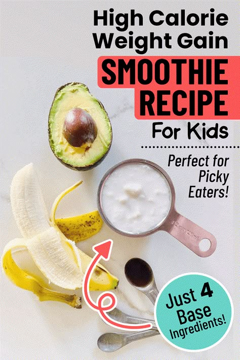 Worried about your child’s weight, especially if they’re a picky eater and are losing weight? Try this easy and healthy high calorie weight gain smoothie recipe for toddlers and kids. No fake ingredients, and tips to get your child to gain weight. Great for kids who won’t eat new foods. Smoothies To Gain Weight For Kids, Breakfast Smoothie Recipes For Kids, Toddler Weight Gain Meals, Meals To Help Gain Weight For Kids, Smoothies For Toddlers Picky Eaters, Homemade Pediasure For Kids, Foods To Help Gain Weight For Kids, Toddler Weight Gain Smoothie, High Calorie Meals For Toddlers