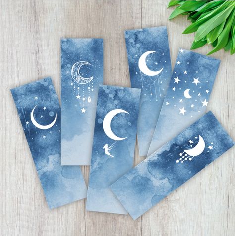 Celestial Stationery, Celestial Bookmarks, Unique Bookmarks Handmade, Cute Bookmarks Handmade, Stars Bookmark, Moon Bookmark, Cool Bookmarks, Handmade Bookmarks Diy, Star Bookmark