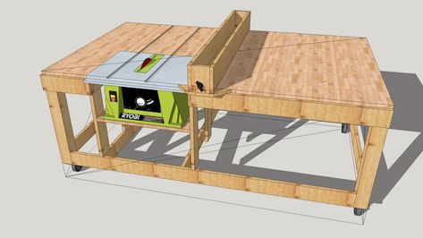 Ryobi Table Saw Workbench, Table Saw Extension Diy, Table Saw Projects, Diy Table Saw Workbench, Home Made Table, 10 Inch Table Saw, Ryobi Table Saw, Table Saw Extension, Home Made Table Saw