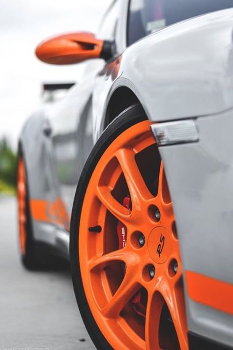 Drift Build, Orange Wheels, Porsche 997, Orange Car, Custom Cars Paint, Grey Car, Stance Cars, Car Wraps, Gt3 Rs