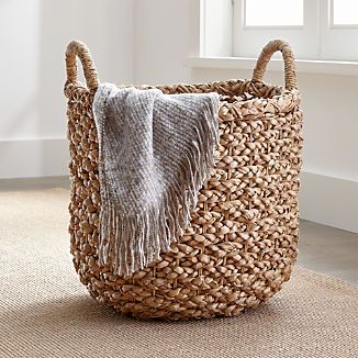 Baskets: Wicker, Wire, Woven and Rattan | Crate and Barrel Chunky Braids, Decorative Storage Baskets, Basket And Crate, College Apartment Decor, Hand Crochet Baby Blanket, Cactus Y Suculentas, Rustic Living Room, Stylish Storage, Wicker Laundry Basket