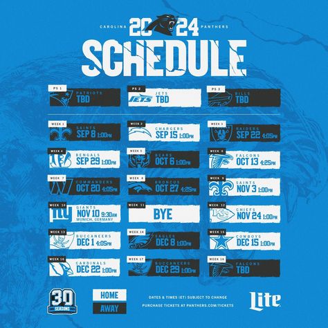 Carolina Panthers (@panthers) • Instagram photos and videos Hockey Schedule Graphic, Schedule Sports Graphic, Schedule Sport Design, Sport Schedule Design, Timetable Design Ideas, Sports Schedule Graphic, Schedule Graphic, Timetable Design, Sports Design Ideas