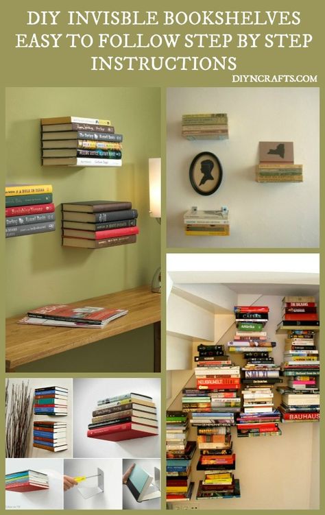 Beautiful and Unique Home Décor DIY – Install Invisible Bookshelves. #DIY #Home #Decor Invisible Bookshelves, Invisible Bookshelf, Invisible Shelves, Shelves For Books, Bookshelves Diy, Interior Design Diy, Diy Installation, Décor Diy, Diy Shelves