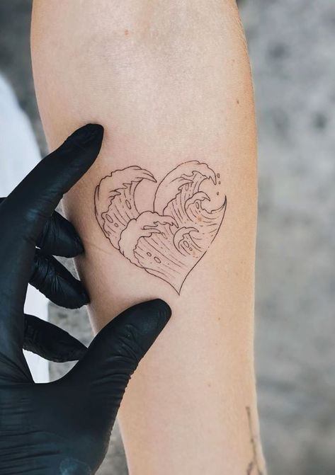 Wave Heart Tattoo - Get an InkGet an Ink Heart Tattoo Designs Cover Up, Wave In Heart Tattoo, Heart Waves Tattoo, Heart Tattoo Cover Up, Heart Wave Tattoo, Wave Heart Tattoo, Stingray Tattoo, Heart Wave, Heartbeat Tattoo