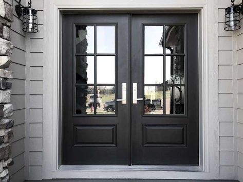 37 Double Front Door Ideas [Photo Inspiration] - Home Decor Bliss Double Front Entry Doors, Double Door Entrance, Double Doors Exterior, Iron Entry Doors, French Doors Exterior, Modern Entrance, Double Front Doors, Double Entry Doors, Door Inspiration