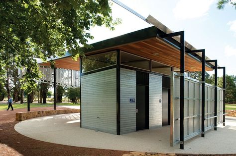 An amenities block in Canberra’s parliamentary triangle by Townsend and Associates Architects Toilet Outdoor Design, Outdoor Toilet Design, Outdoor Wc, Outdoor Restrooms, Outdoor Restroom, Public Washroom, Public Restroom Design, Toilet Modern, Restroom Architecture